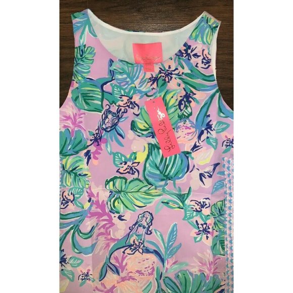 Lilly Pulitzer Mermaid In The Shade Jackie Purple Green Silk Shift Dress New XS - Picture 7 of 9